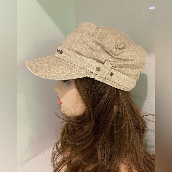 Retro 80s Hard Rock Cafe Tan Canvas Comrade Hat Newsboy Cap One Size - Picture 3 of 9